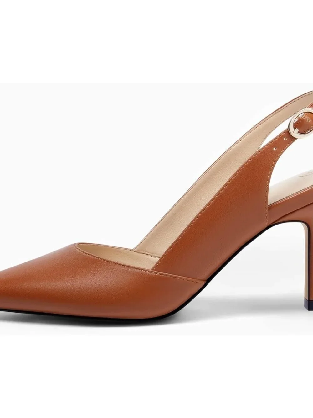 Women's Brown/pu Slingback Kitten Heels Closed Pointed Toe Pumps Shoes